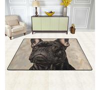 XOPEKVLAWM Alfombra antideslizante para sala de estar, 91 x 60 cm, de perfil bajo, bulldog francés, alfombra de entrada, lavable a máquina, para dormitorio, comedor, oficina, decoración del hogar