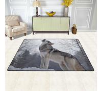 XOPEKVLAWM Alfombra antideslizante para sala de estar, 91 x 60 cm, de perfil bajo, de lobo aullido, alfombra de entrada, lavable a máquina, para dormitorio, comedor, oficina, decoración del hogar