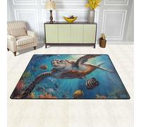 XOPEKVLAWM Alfombra antideslizante para sala de estar, 91 x 60 cm, de perfil bajo, tortuga, delfín, peces, alfombra de entrada, lavable a máquina, para dormitorio, comedor, oficina, decoración del