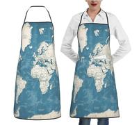 XOPEKVLAWM Delantal impermeable ajustable con pechera con bolsillos, delantal de panda, delantales de cocina para mujeres y hombres, Mapa azul del mundo, Talla única