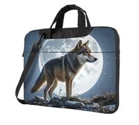 XOPEKVLAWM Funda protectora para portátil a prueba de golpes, diseño de lobo bajo la luna, bolsa de transporte para computadora, Black, 15.6 inch
