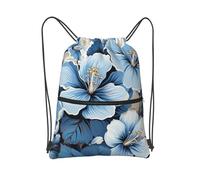 XOPEKVLAWM Mochila con cordón, bolsa de gimnasio, globo aerostático volando sobre el techo, mochila con cordón para bolsa deportiva de cuerda, Flor de hibisco azul, Talla única