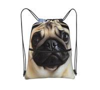 XOPEKVLAWM Mochila con cordón, bolsa de gimnasio, mochila matriz verde, bolsa con cordón para bolsa deportiva de cuerda, Lindo perro pug, Talla única