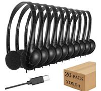 XOSDA Auriculares USB C a granel, paquete de 20 para aula, escuela, niños, estudiantes, auriculares con cable tipo C para niños, pruebas de viaje, compatibles con tabletas y teléfonos inteligentes