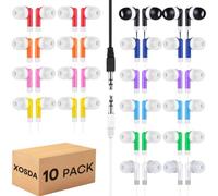 XOSDA Paquete de 10 auriculares con cable a granel, auriculares intraurales asequibles con conector de 3.5 mm para escuela, aula, niños, estudiantes, computadora portátil