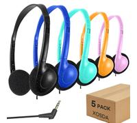 XOSDA Paquete de 5 auriculares a granel para el aula para niños escolares, juego de clase al por mayor con cable para estudiantes, niños, adolescentes, niños y adultos (LS04, 5 mezclados)