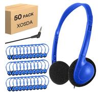 XOSDA Paquete de 50 auriculares de aula a granel para la escuela de niños, juego de clases al por mayor, auriculares con cable ajustables con conector de 3.5 mm para estudiantes, adolescentes, niños