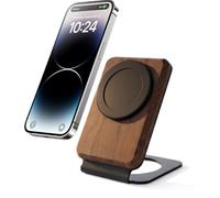 Xosido Soporte de carga inalámbrico de madera de nogal, base de carga rápida de 15 W compatible con MagSafe para iPhone 17/16/15/14/13/12, accesorio de configuración de escritorio estético y regalo