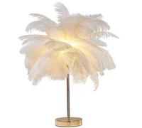 XoTiq Lámpara de plumas de avestruz, lámpara de noche recargable por USB, iluminación de 3 tonos, base dorada, adecuada para dormitorio, sala de estar, pasillo, boda white