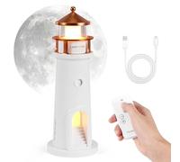 XoTiq Luz de faro, faro LED de proyección de luna con control remoto y temporizador, lámpara de mesa de faro inalámbrico recargable, adecuada para el dormitorio del hogar, sala de estar
