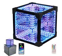 XoTiq Luz de túnel con espejo infinito 3D, luz nocturna de cubo de color RGB con control remoto y aplicación Lámpara de escritorio activada por voz adecuada para dormitorios, salas de estar, fiestas