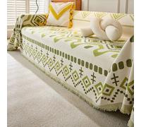 xotoa Funda de sofá de Chenilla Gruesa, patrón geométrico Bohemio, de Doble Cara, Adecuada for sofás/sillas/Camas, Furgonetas de Camping/Picnic(Green,71x165 Inch)