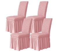 xotoa Funda elástica for Silla de Comedor con diseño de Falda Plisada for una fijación Antideslizante(Pink,4 Set)