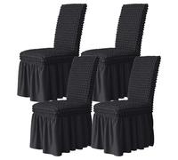 xotoa Funda elástica for Silla de Comedor con diseño de Falda Plisada for una fijación Antideslizante(Black,4 Set)