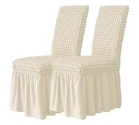 xotoa Funda elástica for Silla de Comedor con diseño de Falda Plisada for una fijación Antideslizante(Beige,2 Set)