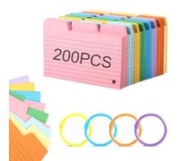 XOUDKE Flashcards Tarjetas para Estudio, 200 Fichas para Notas con 4 Anillo, Tarjetas de índice, Fichas de Cartulina Rayas Horizontales, 12.8 * 8.8cm, para Aprender Vocabulario sobre la Marcha
