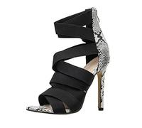 XOUSAEKM Sandalias de tacón alto con tiras elásticas para mujer, con puntera abierta, cómodas, para fiesta de noche, con cremallera trasera, sexy, elegante, para verano, bodas, bailes de graduación o