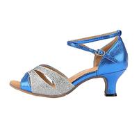 XOUSAEKM Zapatos de baile latino para mujer, tacón de 2 pulgadas, salsa, tango, práctica, baile, 5,5 cm, suela suave, sandalias de tacón medio, zapatos de tacón medio con lentejuelas, zapatos de baile