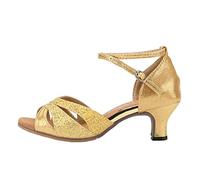 XOUSAEKM Zapatos de baile latino para mujer, tacón de 2 pulgadas, salsa, tango, práctica, baile, 5,5 cm, suela suave, sandalias de tacón medio, zapatos de tacón medio con lentejuelas, zapatos de baile