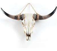 XOUXYJUN Decoración de pared de calavera de vaca de 31 pulgadas, decoración para colgar en la pared, diseño de calavera de cuerno largo sintético, cabeza de animal de taxidermia, hecha a mano,