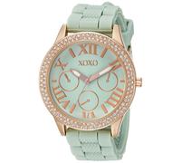 XOXO Reloj para mujer XO8089 de acero inoxidable en tono dorado con correa de silicona verde menta