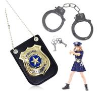 XOXVURI 2 Piezas Accesorios Disfraz Policia Placa Policia Disfraz De Policía Placa De Policía Esposas Con Llave Policía Juguete Kit Para Niños Halloween Fiesta Carnaval Juego De Roles Accesorios