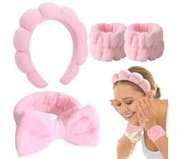 XOXVURI Juego De 4 Piezas Diadema Skincare Diadema De Spa Para Lavarse La Cara Diademas Para El Cuidado De La Piel Para Mujer Diadema De Toalla De Rizo Banda De Esponja Para El Cabello Pulsera