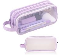 XOYHFQ Clear Pencil Case, Mesh Pencil Pouch, Large Grid Mesh Pencil Case 2 Compartment Pen Bag, Multifunction Storage Bag Makeup Bag, Zipper Transparent Stationary Pen Cases (A)