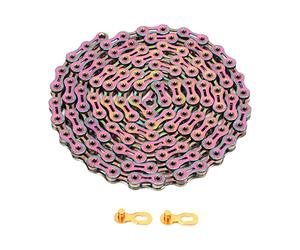 XOYIXOYI Cadena de bicicleta de 9 velocidades, tratamiento de endurecimiento por enfriamiento en caliente, alta resistencia al desgaste, diseño de ángulo guiado por la cintura,