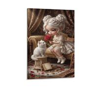 XPASHIQWC Chica y gato Cuadro En Lienzo Cuadros Decoracion Palacio Rococo Pinturas Murales Cuadros Modernos Impresiones Lienzo Para Salon Dormitorios Comedor Pasillo 20x30inch(50x75cm)