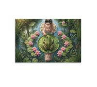 XPASHIQWC Chica Y Rana Gigante Cuadro En Lienzo Cuadro Decorativo estanque Lily Pad Pinturas Murales Cuadros Modernos Impresiones Lienzo Para Salon Dormitorios Comedor Pasillo 24x36inch(60x90cm)