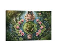 XPASHIQWC Chica Y Rana Gigante Cuadro En Lienzo Cuadros Decoracion estanque Lily Pad Pinturas Murales Pintura Poster Impresiones Lienzo Para Sala De Estar Decoración Dormitorio 16x24inch(40x60cm)