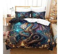 XPASHIQWC Dragón Cósmico Juego De Sábanas Decorativas De 3 Piezas con Edredón Impreso En 3D Cueva Mágica Funda De Almohada Y Cremallera para Dormitorios Infantiles King（220x240cm）