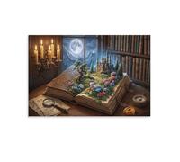 XPASHIQWC Libro Mágico Cuadro En Lienzo Cuadros Decoracion Estudio Moonlit Pinturas Murales Cuadros Modernos Impresiones Lienzo Para Salon Dormitorios Comedor Pasillo 12x18inch(30x45cm)