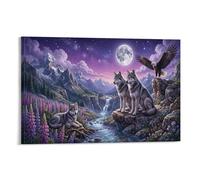 XPASHIQWC lobo gris Cuadro En Lienzo Cuadro Decorativo Moonlit montaña nevada Pinturas Murales Cuadros Modernos Impresiones Lienzo Para Sala De Estar Decoración Dormitorio 16x24inch(40x60cm)