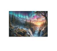XPASHIQWC lobo gris Cuadro En Lienzo Cuadros Decoracion Cascada del Corriente Aurora Pinturas Murales Pintura Poster Impresiones Lienzo Para Salon Dormitorios Comedor Pasillo 24x36inch(60x90cm)