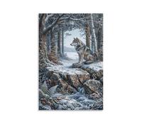 XPASHIQWC lobo gris Cuadro En Lienzo Cuadros Decoracion Invierno bosque nevado Pinturas Murales Pintura Poster Impresiones Lienzo Para Sala De Estar Decoración Dormitorio 20x30inch(50x75cm)