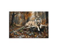 XPASHIQWC lobo gris Cuadro En Lienzo Cuadros Decorativos bosque otoño Pinturas Murales Pintura Poster Impresiones Lienzo Para Dormitorio Salon Poster 08x12inch(20x30cm)