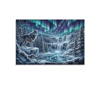 XPASHIQWC lobo gris Cuadro En Lienzo Cuadros Decorativos Cascada congelada Aurora Pinturas Murales Cuadros Modernos Impresiones Lienzo Para Salon Dormitorios Comedor Pasillo 24x36inch(60x90cm)