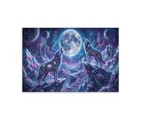 XPASHIQWC Lobos gemelos cósmicos Cuadro En Lienzo Cuadros Decoracion montaña luna Pinturas Murales Pintura Poster Impresiones Lienzo Para Dormitorio Salon Poster 12x18inch(30x45cm)