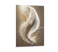 XPASHIQWC Pluma blanca y dorada Cuadro En Lienzo Cuadros Decoracion Pinturas Murales Pintura Poster Impresiones Lienzo Para Dormitorio Salon Poster 16x24inch(40x60cm)