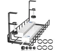 Xpatee Bandeja De GestióN De Cables Debajo Sin Taladro Abrazadera De Brazo Largo Adjustable Robusta Bandeja De GestióN De Cable hacia Adentro O hacia Afuera Negro, 1 Paquete
