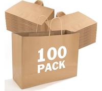 XPCARE 100 bolsas de papel kraft - Bolsas de papel marrón de 16 x 6 x 12 pulgadas con asas, bolsas de compras de papel para fiestas de cumpleaños, boutiques, pequeñas empresas, tiendas minoristas,