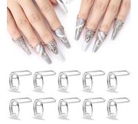 XPEX 10 Piezas Anillos de uñas, anillo de punta de uñas, ajustable reutilizable desmontable anillos de uñas de las mujeres para el uso de uñas de manicura（plata）