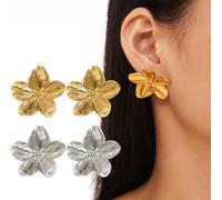XPEX 2 Pars Flores Doradas Pendientes Colgantes, Pendientes Florales De Metal, Pendientes Dorados Mujer, Pendientes De Declaración Exagerada Joyería Para Mujeres(Plata/Dorados)