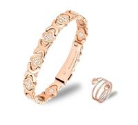 XPEX 2 PCS Pulsera magnética para mujer y anillos magnéticos, pulsera de cobre para mujer, 99% cobre puro,Oro rosa