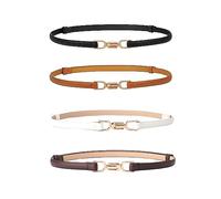 XPEX 4Pcs Cinturon Mujer Para Vestido,Cinturones De Mujer,Cinturones Elegantes Y Delgados, Cinturones Estrechos,Cinturón Simple Con Hebilla De Metal,Cinturón De Pu Ajustable No Perforado