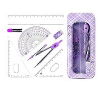 XPEX 7 Piezas Juego De Geometría Escolar,Juego De Reglas Escolar,Geometría Compases Matemáticas Para Estudiantes En Estuche De Transporte Compas,Pack Material Escolar Primaria,Reglas Escolares