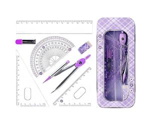 XPEX 7 Piezas Juego De Geometría Escolar,Juego De Reglas Escolar,Geometría Compases Matemáticas Para Estudiantes En Estuche De Transporte Compas,Pack Material Escolar Primaria,Reglas Escolares