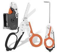 XPEX Tijeras De Rescate Traumatológicas Plegables 6 En 1 Tijeras De Emergencia, Para Servicios Profesionales De Rescate, Camping Al Aire Libre (Negro-Naranja)